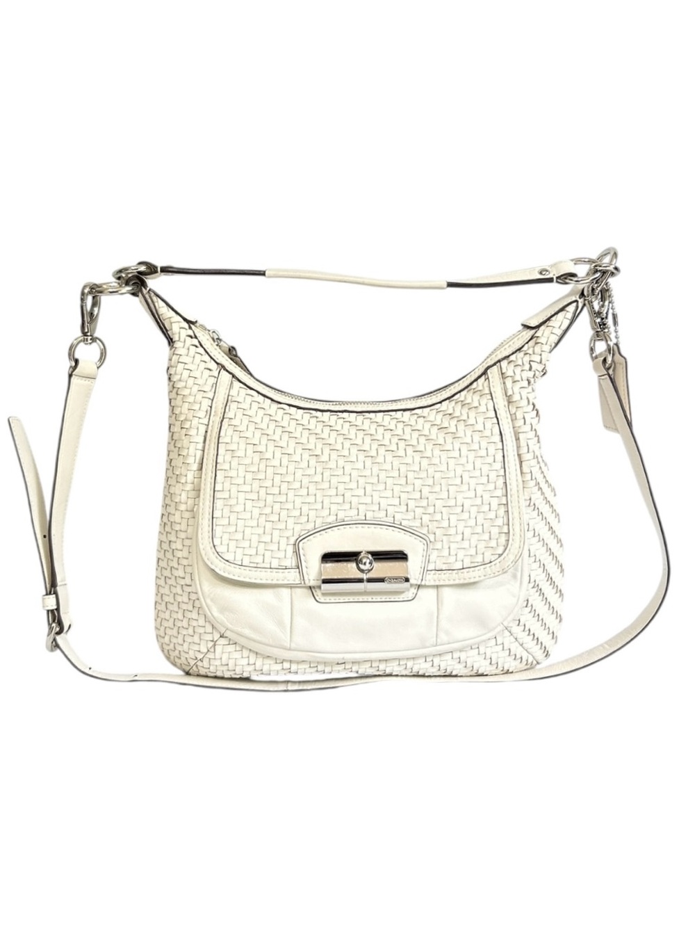 Coach Kristin Woven Leather Hobo Bag Parchment Crossbody Shoulder Purse Handbag